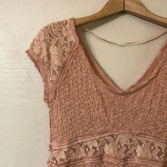 Free People Besties Lace Peplum Peach Top - Picture 5 of 9